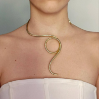 Snake collar Necklace for 7th Anniversary Gift Asymmetrical Choker Gold Open Necklace - Thumbnail 6
