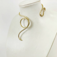 Snake collar Necklace for 7th Anniversary Gift Asymmetrical Choker Gold Open Necklace - Thumbnail 5