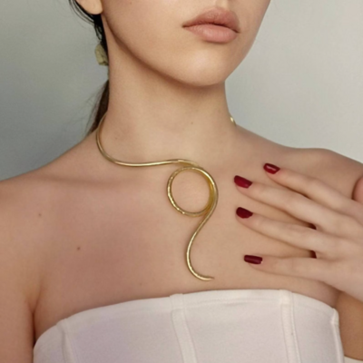 Snake collar necklace for 7th anniversary gift asymmetrical choker gold open necklace
