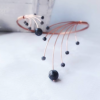 Art deco copper wire choker necklace with gray gemstones - Heady wire wrap with elegant fashion pair - Thumbnail 2