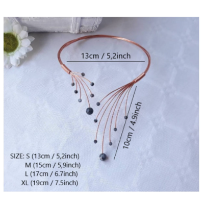 Art deco copper wire choker necklace with gray gemstones - heady wire wrap with elegant fashion pair