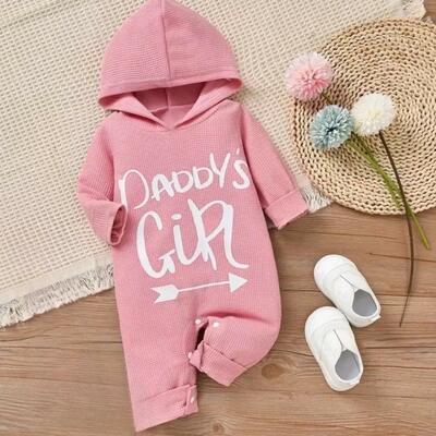 Baby toddler girls hooded letter print daddy's girl pink long sleeve romper jumpsuit free shipping