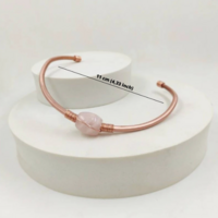 Torque necklace with rose quartz stone, copper choker for women, wire wrap rigid necklace gift for her - Thumbnail 4