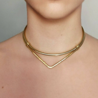 Choker necklace for her made of brass wire, wire wrap necklace, golden collar necklace for women - Thumbnail 2