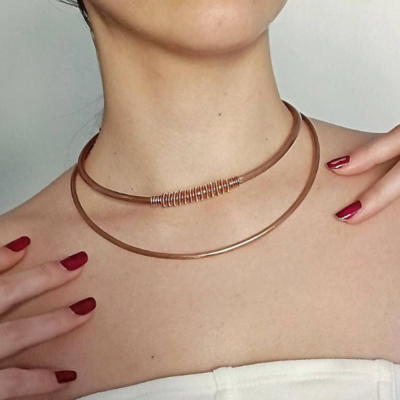 Copper necklace for women, brass or german silver wire collar necklace for her, statement necklace gift for her