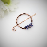 small hair clip for fine hair, small circular copper wire barrette with sodalite beads - Thumbnail 3