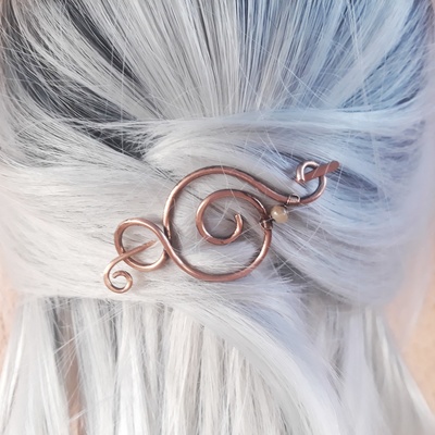 Women's yellow jade hair clip, small comb for fine hair, copper wire hair barrette