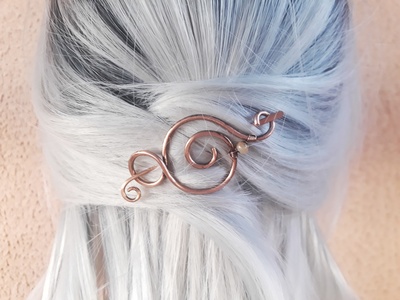 Women's yellow jade hair clip, small comb for fine hair, copper wire hair barrette