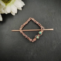 Geometric barrette for women, copper wire barrette with blue sediment, square viking barrette for fine hair - Thumbnail 1
