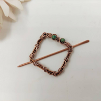 Geometric barrette for women, copper wire barrette with blue sediment, square viking barrette for fine hair - Thumbnail 2