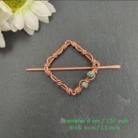 Geometric barrette for women, copper wire barrette with blue sediment, square viking barrette for fine hair - Thumbnail 3