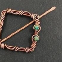 Geometric barrette for women, copper wire barrette with blue sediment, square viking barrette for fine hair - Thumbnail 4