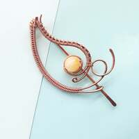 Leaf hair claw clip with yelow jade bead, copper wire wrap hair pin - Thumbnail 4
