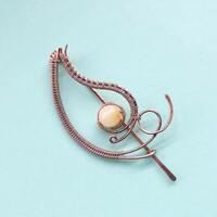 Leaf hair claw clip with yelow jade bead, copper wire wrap hair pin - Thumbnail 5