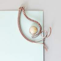 Leaf hair claw clip with yelow jade bead, copper wire wrap hair pin - Thumbnail 1