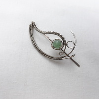 Leaf hair claw clip with yelow jade bead, copper wire wrap hair pin - Thumbnail 3
