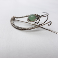 Leaf hair claw clip with yelow jade bead, copper wire wrap hair pin - Thumbnail 6