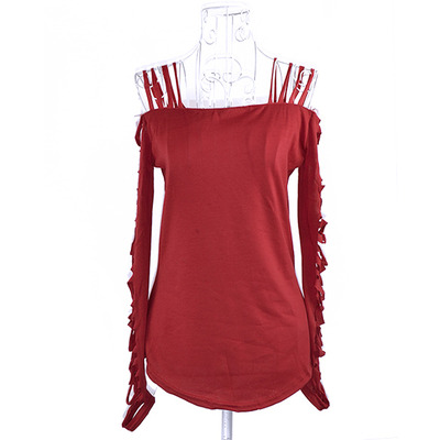 Off shoulder sliced long sleeve top