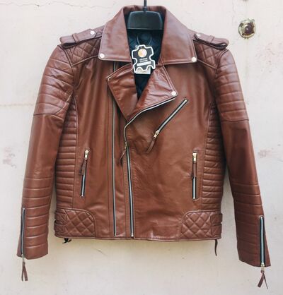 Crafted Leather Men's Motorcycle Genuine Lambskin Leather Jacket Brown Slim fit Biker jacket 