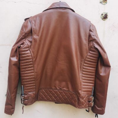 Crafted leather men's motorcycle genuine lambskin leather jacket brown slim fit biker jacket 