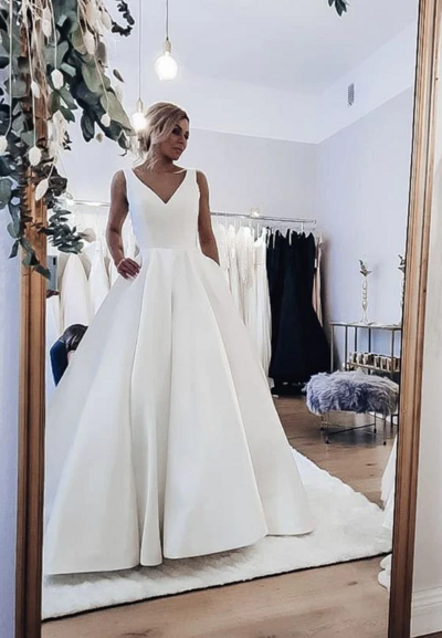 Princess satin long wedding dresses bridal gowns