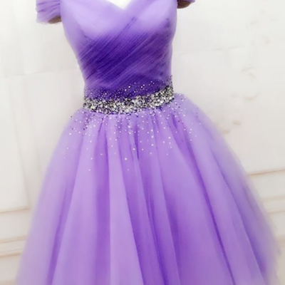 Elegant off shoulder purple beaded short homecoming dresses