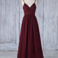 Elegant A Line Burgundy Chiffon Prom Dress with Lace - Thumbnail 1