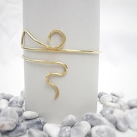 Egyptian upper arm bracelet for women, adjustable snake upper arm cuff with brass wire - Thumbnail 3