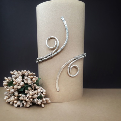 Greek style arm cuff bracelet, german silver top bracelet