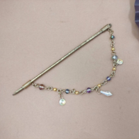 Greek style hair stick with chain and swaroski crystals, brass hair barrette with Austrian crystal tear drop - Thumbnail 1