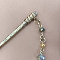 Greek style hair stick with chain and swaroski crystals, brass hair barrette with Austrian crystal tear drop - Thumbnail 4