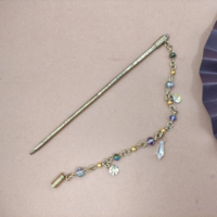 Greek style hair stick with chain and swaroski crystals, brass hair barrette with Austrian crystal tear drop - Thumbnail 2