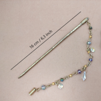 Greek style hair stick with chain and swaroski crystals, brass hair barrette with Austrian crystal tear drop - Thumbnail 3