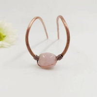 Wire wrap hair stick with natural stone rose quartz, copper hair fork for thin or long hair - Thumbnail 1