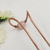 Wire wrap hair stick with natural stone rose quartz, copper hair fork for thin or long hair - Thumbnail 4