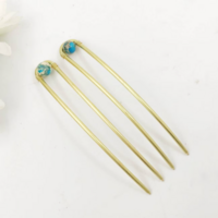 2 U hair sticks with blue sediment stone. 2 pcs set hair chopstick for women, - Thumbnail 1