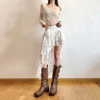 Boho White Lace Irregular Skirt - Thumbnail 4