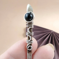  Silver plated hair stick with filigree and black onix bead - Thumbnail 2
