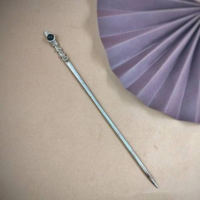  Silver plated hair stick with filigree and black onix bead - Thumbnail 5