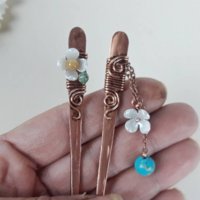 2 Hair Sticks For Bun With Yellow Jade, Korean Fashion Flower Kanzashi For Bun - Thumbnail 1