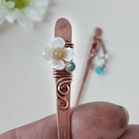 2 Hair Sticks For Bun With Yellow Jade, Korean Fashion Flower Kanzashi For Bun - Thumbnail 4