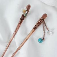 2 Hair Sticks For Bun With Yellow Jade, Korean Fashion Flower Kanzashi For Bun - Thumbnail 3