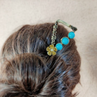 Egyptian style hair stick with filigree and blue amazonite beads - Thumbnail 1