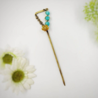 Egyptian style hair stick with filigree and blue amazonite beads - Thumbnail 2