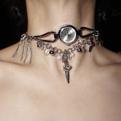 Heavy industry cross clock tassel star personalized choker necklace - Thumbnail 1