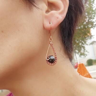 Snowflake obsdian teardrop earrings, wire wrapped earring 