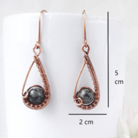 Snowflake obsdian teardrop earrings, wire wrapped earring  - Thumbnail 1