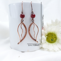 Bohemian leaf earrings with red carnelian, Botanical woven wire earrings - Thumbnail 4