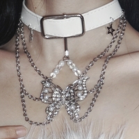 Versatile Leather Clavicle Butterfly Choker Necklace - Thumbnail 1