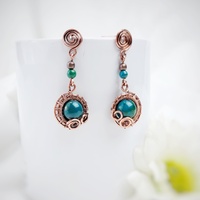 Aged dangle earrings with chrysocolla beads, handmade Art Deco earrings gift for mom - Thumbnail 5